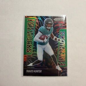 🔥2025 Panini Prizm Travis Hunter Green Wave Fireworks RC Jaguars Rookie